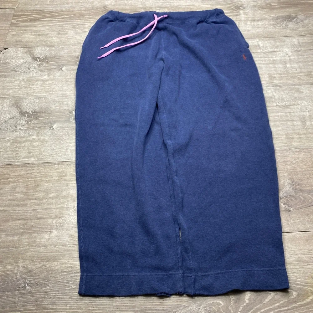Polo Ralph Lauren Sweatpants Mens M Navy Blue Pink Drawstring Wide Leg Lounge